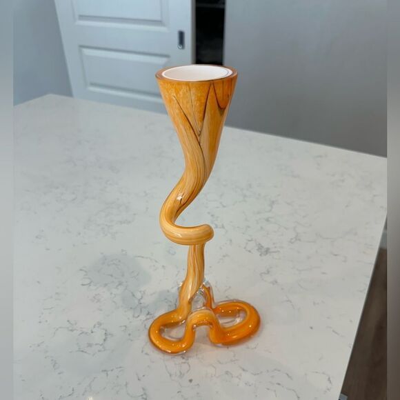 Vintage MCM Art Glass Vase or Candle Holder‎ Hand Blown 10" Retro Made in Poland - Picture 2 of 13